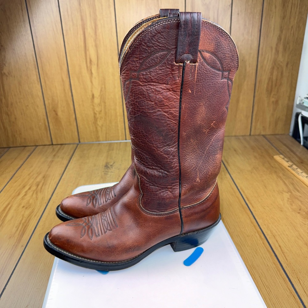 Nocona Vintage Brown Leather Cowboy Boots Mens 8 D Made in USA 1867630403